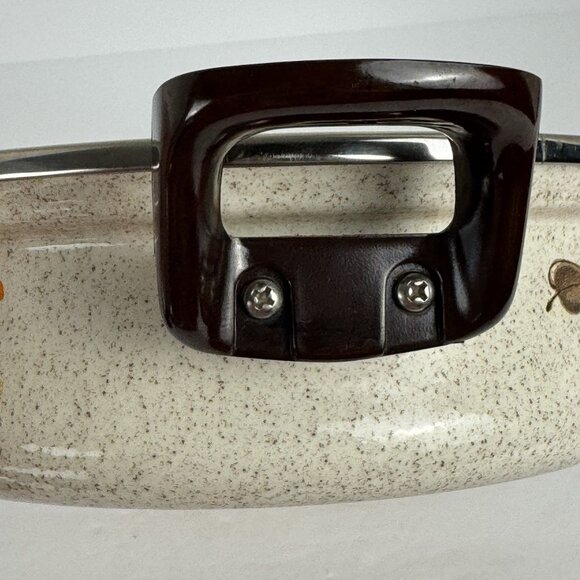 Sanko Ware Show Pans Japan Enamel Coated Orange Flower Covered Lid 9in Saucepan - Picture 10 of 16